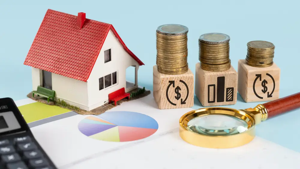 Finances elements wooden cubes arrangement