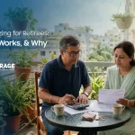 Older couple reviewing financial documents on a balcony, highlighting real estate tips for retirees planning a transition.